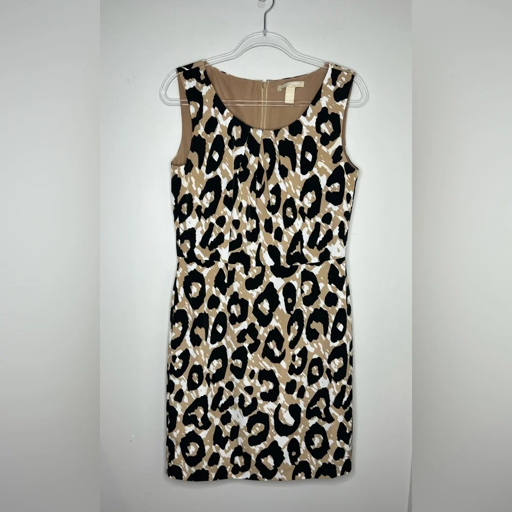 Banana Republic cheetah/leopard print black/tan/white dress. Size - 10. Pleats. - Picture 2 of 5
